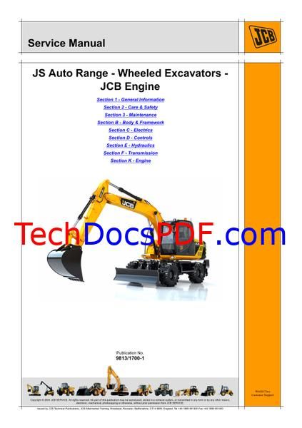 CB JS145W, JS165W Wheeled Excavator Service Manual (9813/1700)