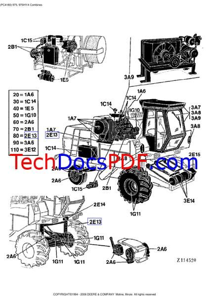 John Deere 975, 975HY/4 Combines Parts Manual (PC4180)