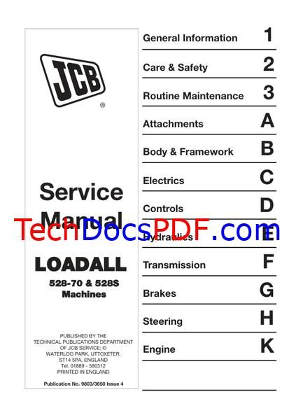 JCB 528-70 &amp; 528S Machines Loadall Service Manual (9803/3650-4)