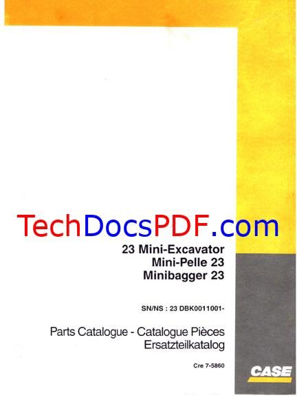 Case 23 Mini Excavator Parts Manual
