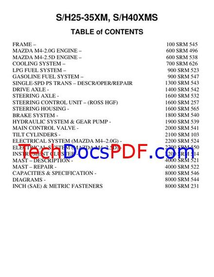 Hyster S25XM, S30XM, S35XM, H25XM, H30XM, H35XM, S40XMS, H40XMS Forklift Trucks Service Manual