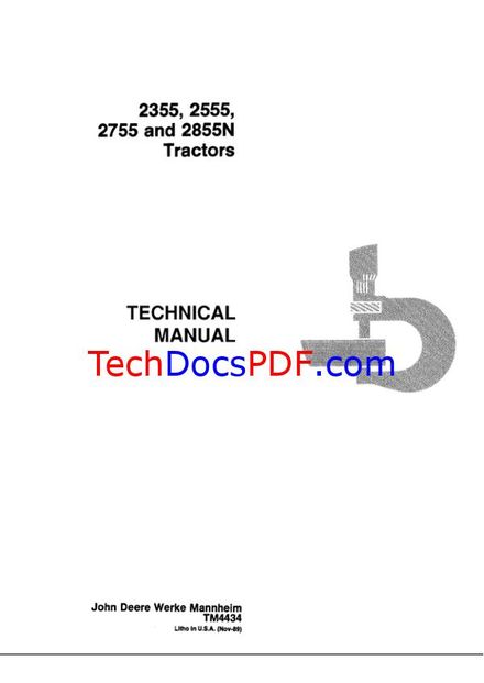 John Deere 2355, 2555, 2755 and 2855N Tractors Repair Technical Manual (TM4434)