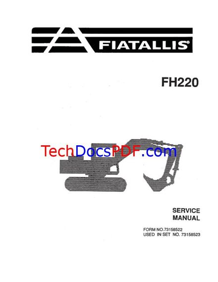 FIATALLIS FH220 HYDRAULIC EXCAVATOR SERVICE MANUAL (PN 73158522)