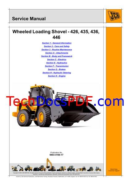 JCB 426, 427, 435, 436, 437, 446 Wheeled Loading Shovel Service Manual (9803/4170-17)