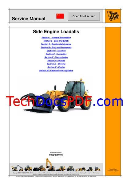 JCB Side Engine Loadall Service Manual – Models 526–541 (9803/3760