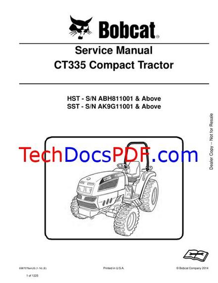 Bobcat CT335 Compact Tractor Service Manual (6987078enUS)