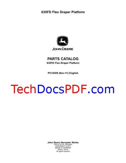John Deere 635FD Flex Draper Platform Parts Catalog (PC10309)