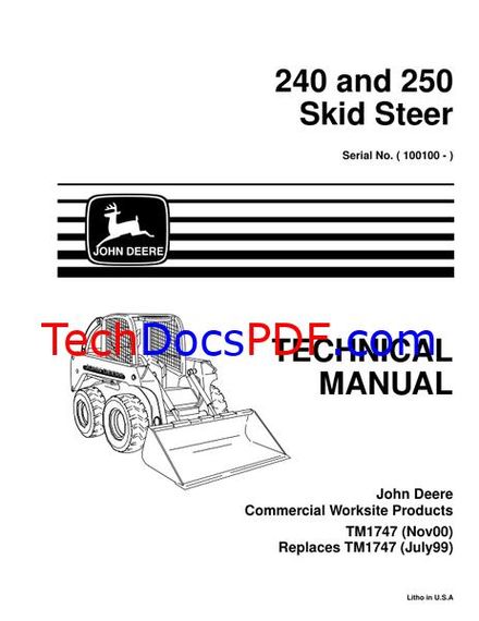 John Deere 240 and 250 Skid Steer Technical Manual  (TM1747)