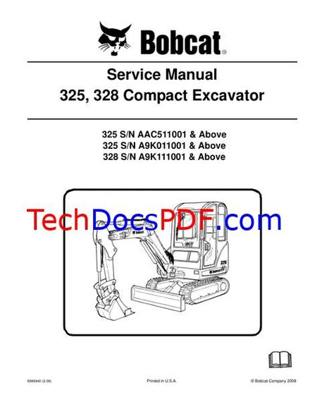 Bobcat 325, 328 Compact Excavator Service Manual 6986940 (2-08)