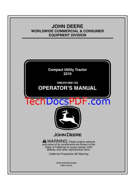 John Deere 2210 Compact Utility Tractor Operators Manual (OMLVU14661)
