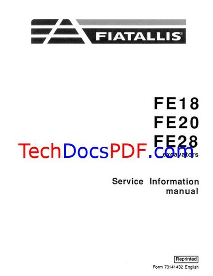 FIAT ALLIS FE18 FE20 FE28 EXCAVATORS SERVICE MANUAL (73141432)