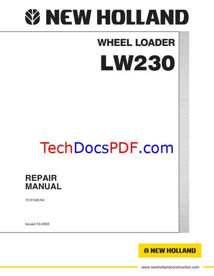 NEW HOLLAND LW230 WHEEL LOADER SERVICE MANUAL (PN 75131028)