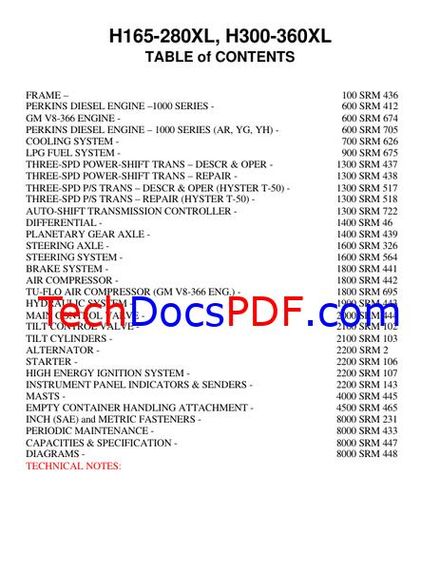 Hyster H165-280XL, H300-360XL Forklift Trucks Service Manual