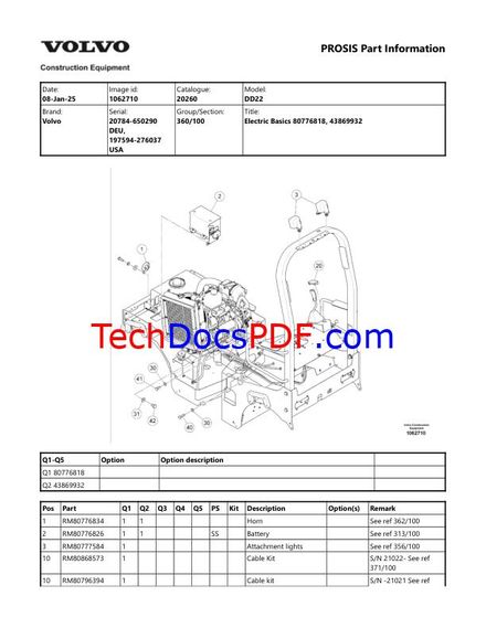 VOLVO DD22 ASPHALT COMPACTOR PID 80810609 PARTS CATALOG