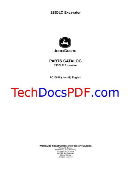 John Deere 225DLC Excavator Parts Catalog (PC10016)
