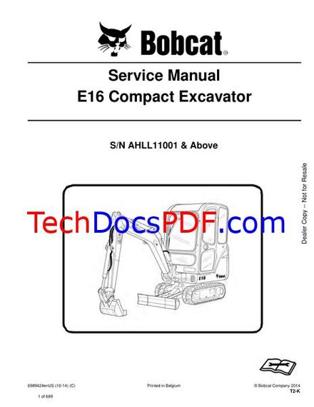 Bobcat E16 Compact Excavator Service Manual (6989424enUS)