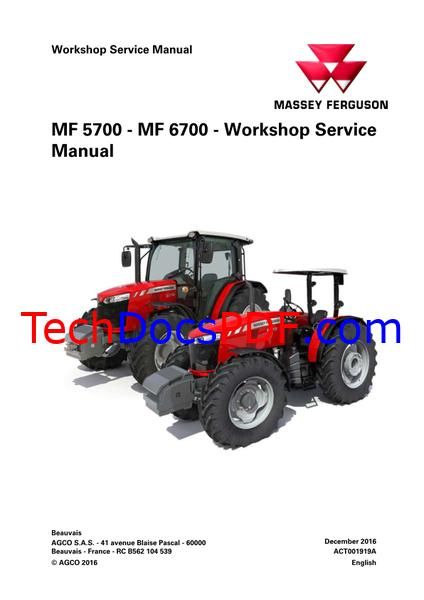 Massey Ferguson MF5700 &amp; MF6700 Series Tractor Service Manual PDF