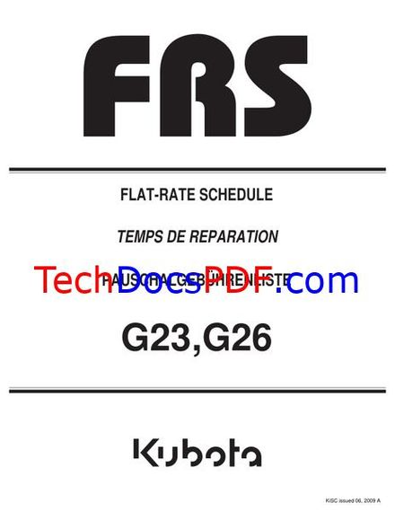 Kubota G23 G26 Ride on Mower Flat Rate Schedule Manual