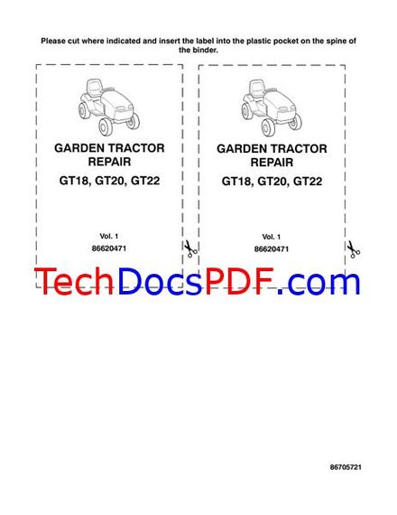 NEW HOLLAND GT18, GT20, GT22 Garden Tractor Service Manual (86620471)