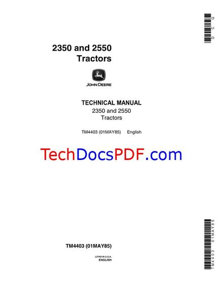 John Deere 2350 and 2550 Tractors Technical Manual (TM4403)