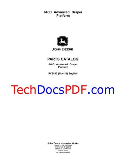 John Deere 640D Advanced Draper Platform Parts Catalog (PC9813)