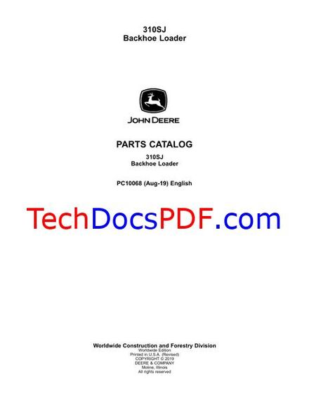 John Deere 310SJ Backhoe Loader Parts Catalog (PC10068)