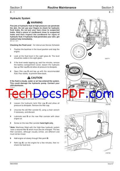 JCB 1CX, 208S Backhoe Loader Service Manual (9803/8550)