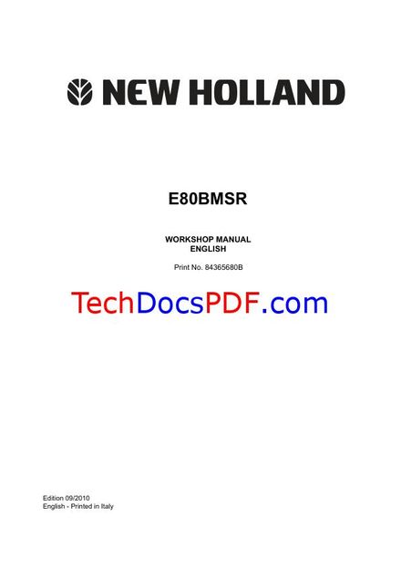 NEW HOLLAND E80BMSR CRAWLER EXCAVATOR TIER 3 2010 SERVICE MANUAL (PN 84365680B)