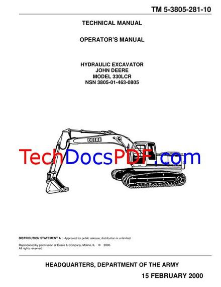 John Deere 330LCR Hydraulic Excavator Operators Manual (TM 5-3805-281-10)