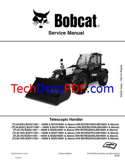Bobcat TL34.65(X)C / TL35.70(X) / TL38.70(X) Telescopic Handler Service Manual (7283184enUS)