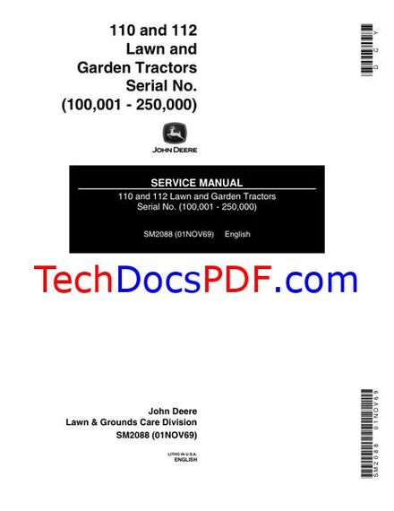 John Deere 110 and 112 Lawn and Garden Tractors Service Manual (SM2088)