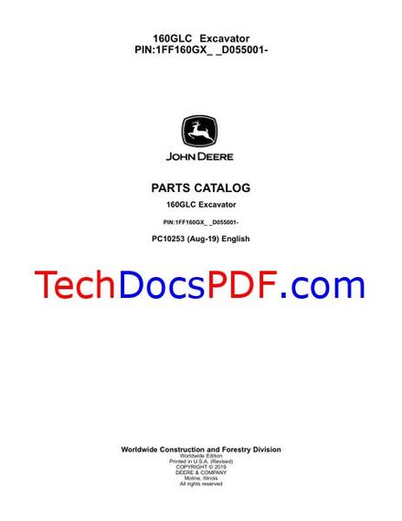 John Deere 160GLC Excavator Parts Catalog (PC10253)