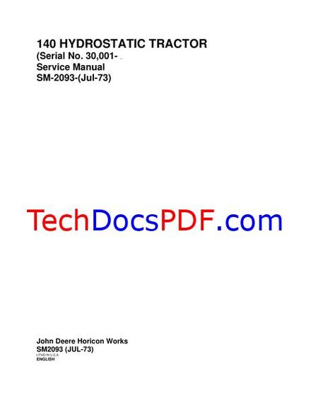 John Deere 140 Hydrostatic Tractor Service Manual (SM2093)