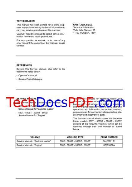 CASE 580T, 580ST, 590ST, 695ST Backhoe Loader Service Manual (84428671A1)