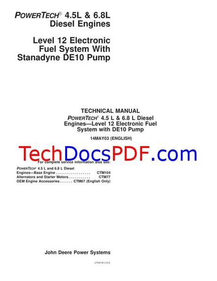 John Deere POWERTECH 4.5L &amp; 6.8L Diesel Engines Level 12 Electronic Fuel System (CTM331 14MAY03)