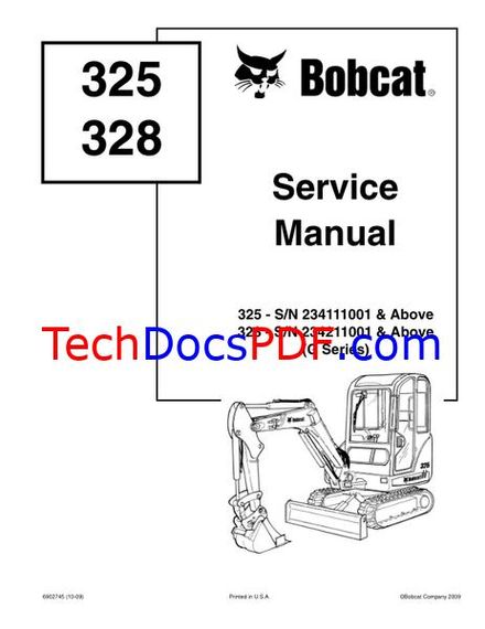Bobcat 325 and 328 Hydraulic Excavator (G Series) Service Manual (6902745)