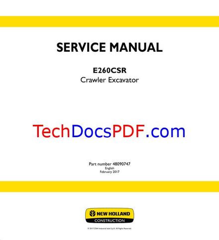 New Holland E260CSR Crawler Excavator 2017 Service Manual (48090747)