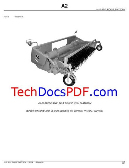 John Deere 914P Belt Pickup with Platform Parts Manual (PC2772)