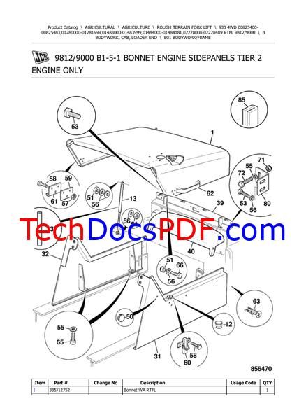 JCB 930 4WD Rough Terrain Fork Lift Tier 4 @ Stage IV Final Parts Catalogue (9812/9000)