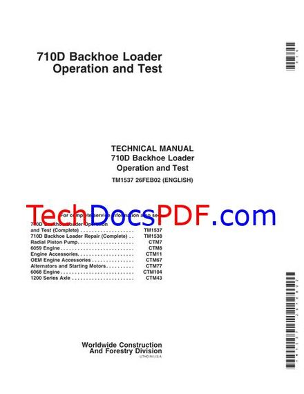 John Deere 710D Backhoe Loader Operation and Test Technical Manual (TM1537)