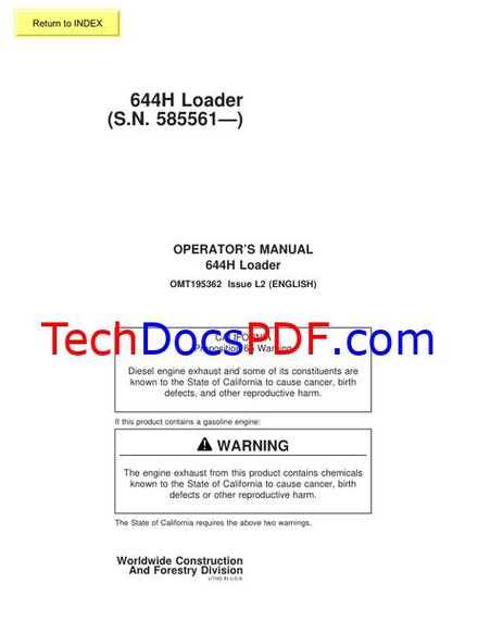 John Deere 644H Loader Operators Manual (OMT195362)