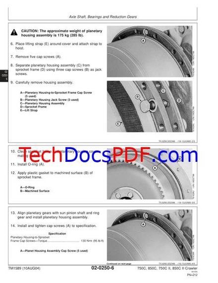 John Deere 750C, 850C Crawler Dozer Repair Technical Manual (TM1589)