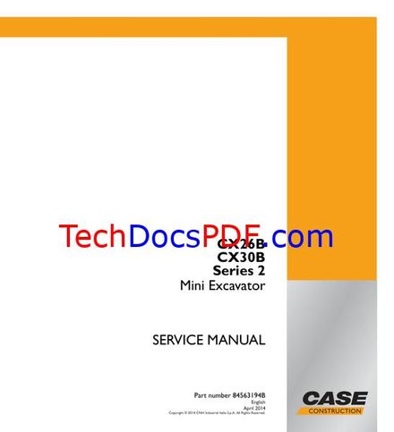 CASE CX26B CX30B Mini Excavator Series 2 Service Manual 2014