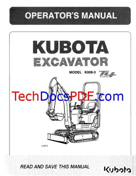 Kubota K008-3 Excavator Tier 4 Operators Manual (RA028-82217)