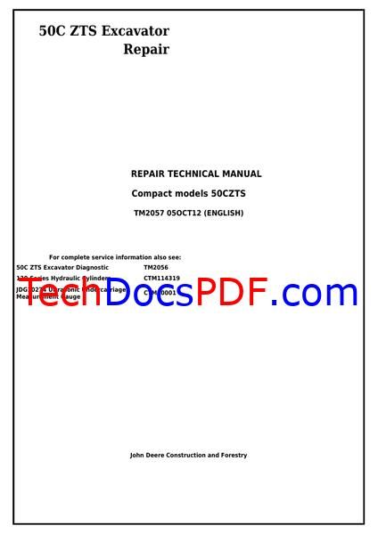 John Deere 50C ZTS Excavator Repair Technical Manual (TM2057)