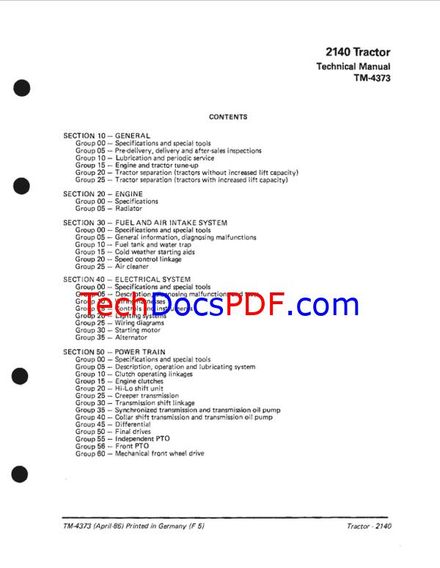 John Deere 2140 Tractor Technical Manual (TM4373)