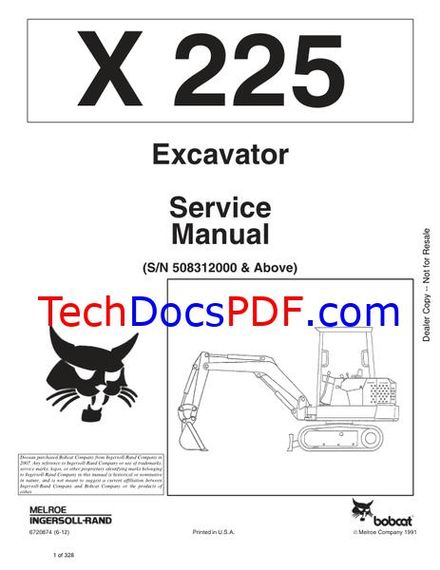 Bobcat X225 Excavator Service Manual (6720874)