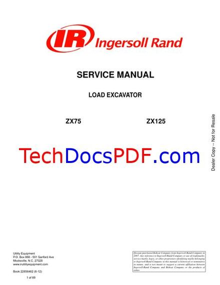 Bobcat ZX75 ZX125 Load Excavator Service Manual (22856462)