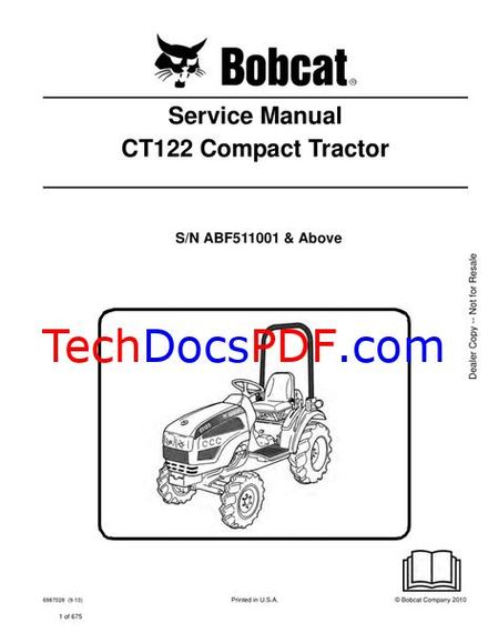Bobcat CT122 Compact Tractor Service Manual (6987028)