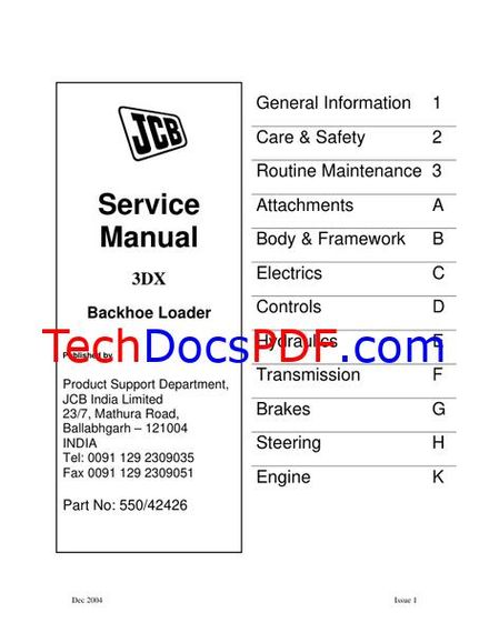 JCB 3DX Backhoe Loader Service Manual (550/42426)